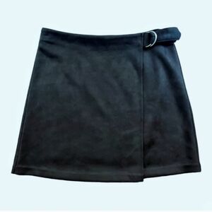Banana Republic Black Vegan Suede Mini Wrap Asymmetrical Skirt Size 10